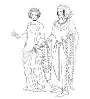 A coloring page of middle ages clothing